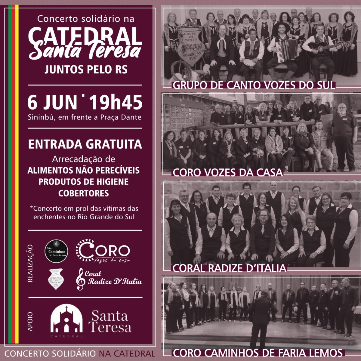 Catedral de Caxias irá sediar concerto solidário pelo Rio Grande do Sul